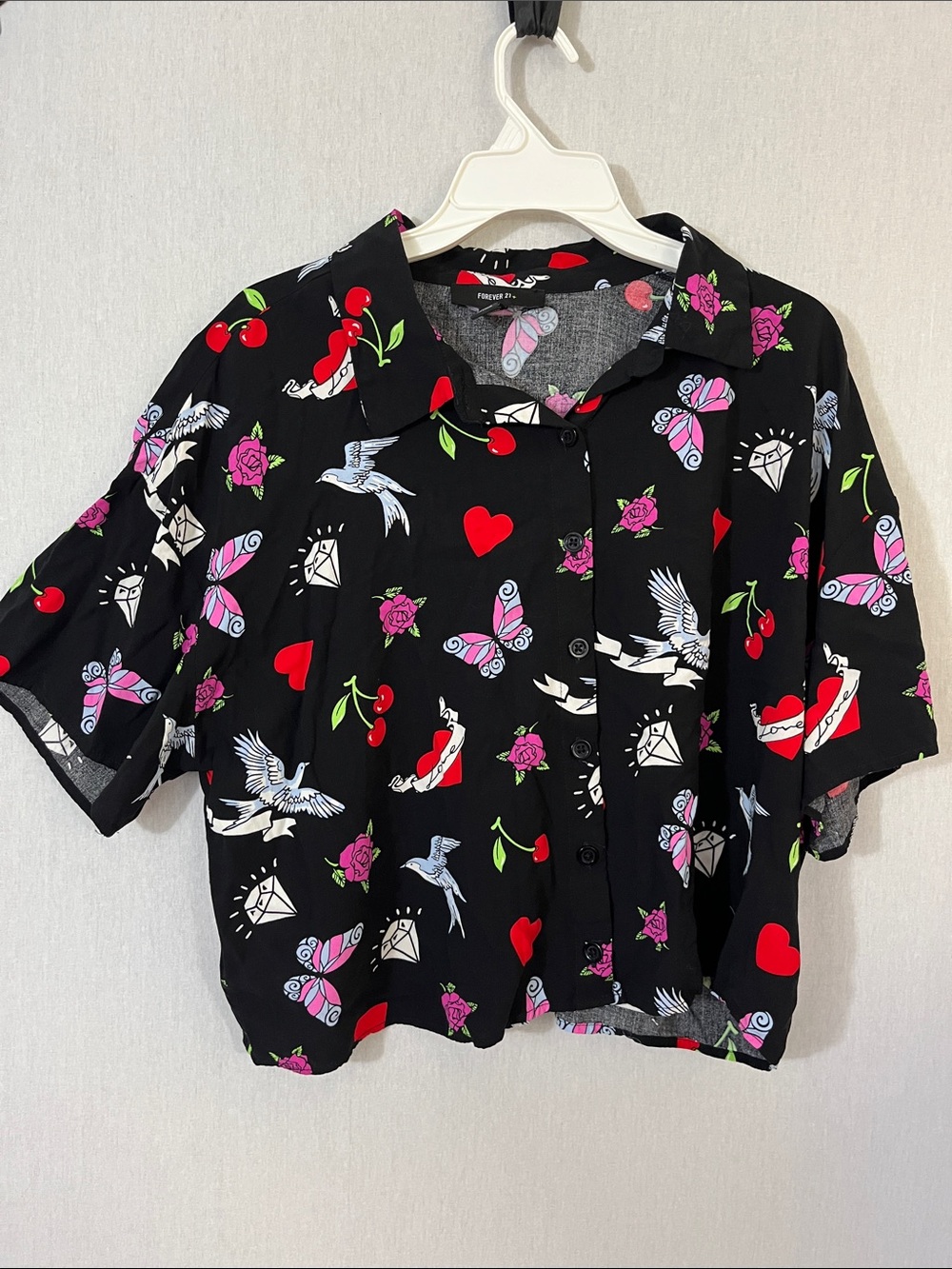 Forever 21+ Tattoo Print Rockabilly Button-Up Top Pin-up Retro Style